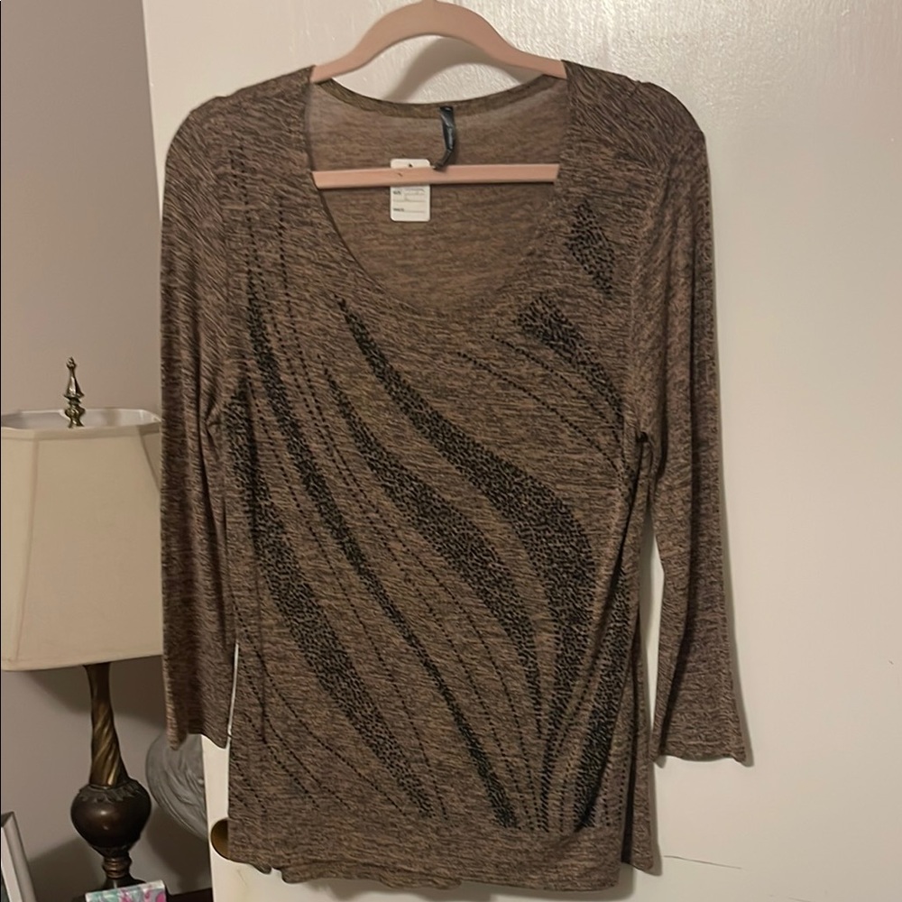 Gray Fitted 3/4 Sleeve Blouse